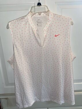 Nike Sleeveless Dri-FIT Golf Polo Tank Top in White with Pink Print